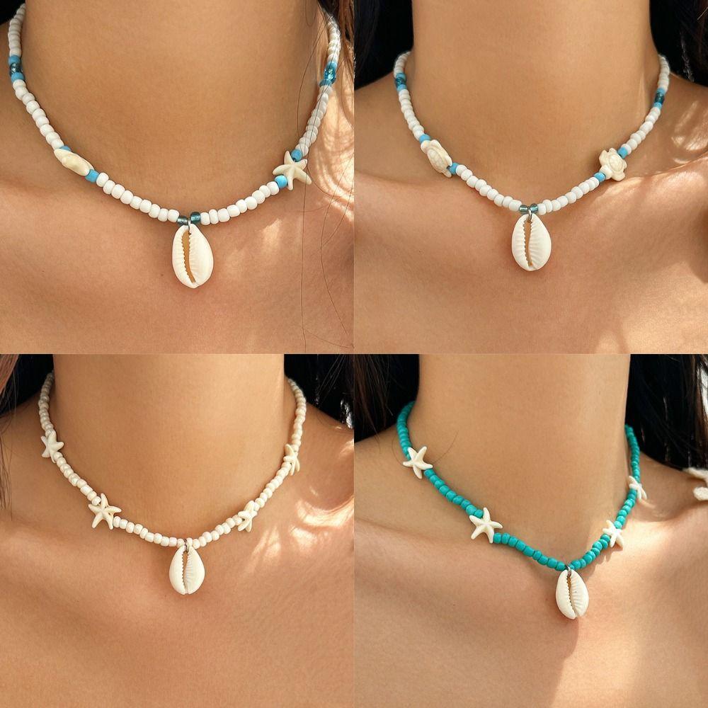 Colorful Shell Pendant Necklace Delicate Charm Beaded Necklace  Korean Fashion