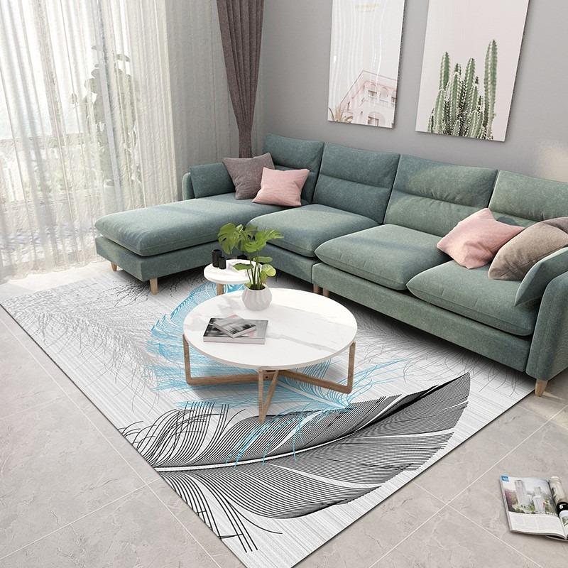 Feather Patterned Area Rug Artistic Colorful Feather Print Carpet Soft Non Slip Floor Mat For Living Room Bedroom Home Decor