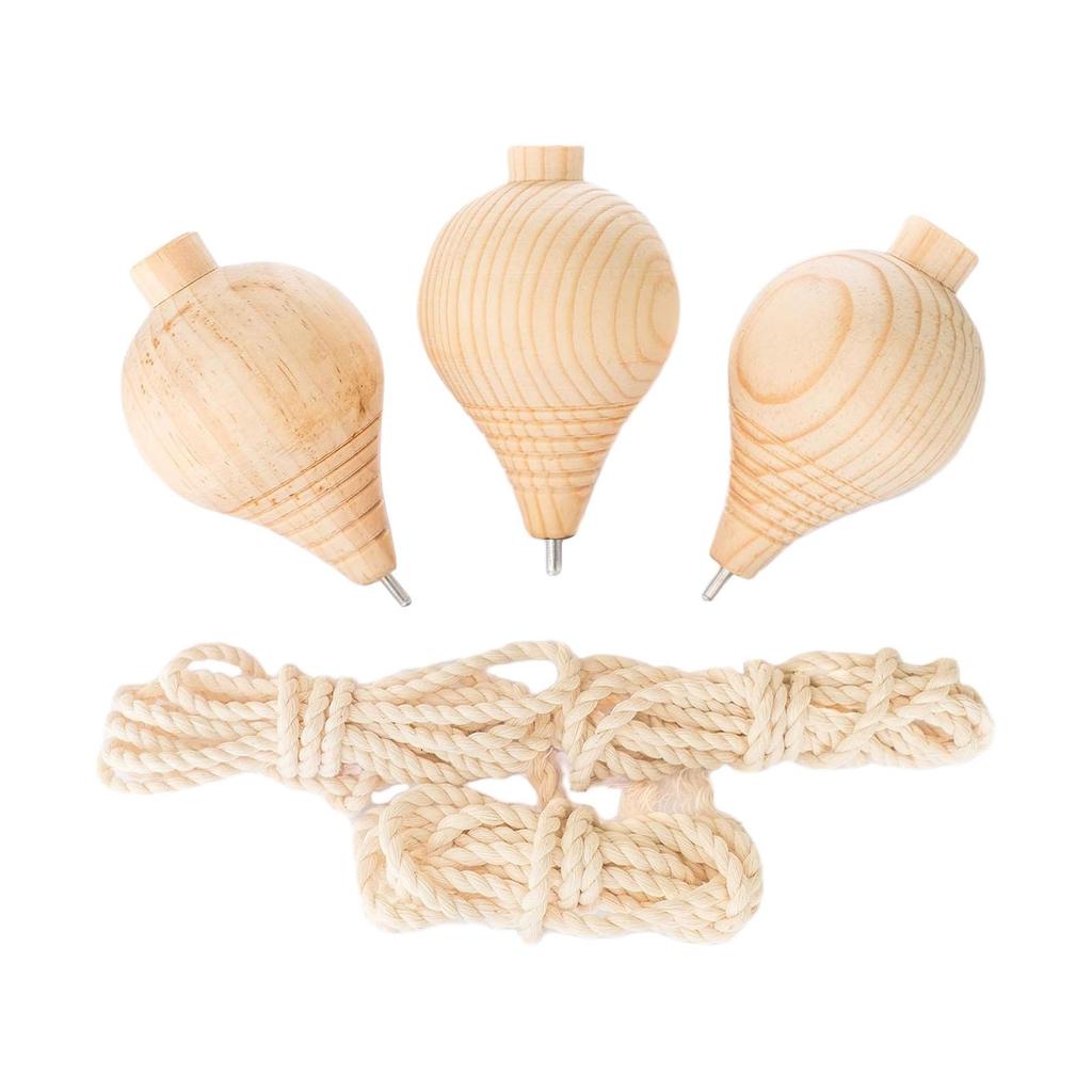 3Pcs Trompos Tops Paint Your Own Wooden Toys Unpainted Wood Sturdy Steel Point for Beginners