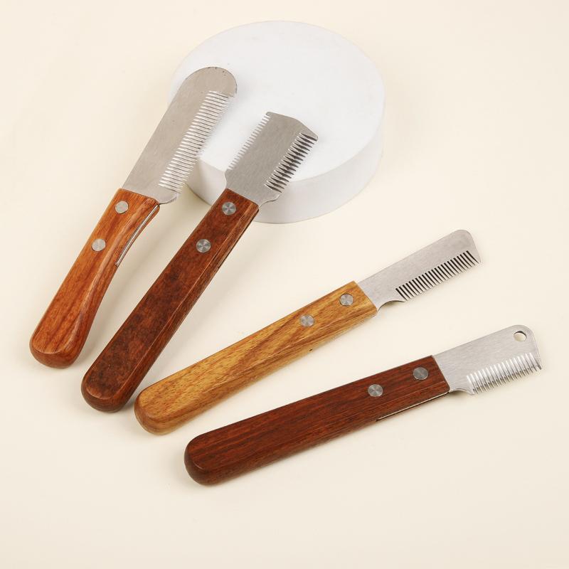 Pet Mat Tangles Removing Stripping Knife Stainless Steel Tool with Wooden Handle for Long Hair Cat Dog Grooming