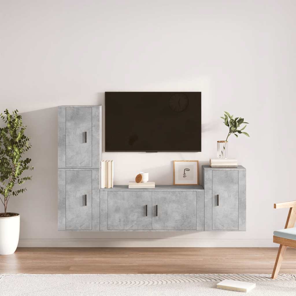 4 Piece TV Cabinet Set Concrete Grey Particleboard