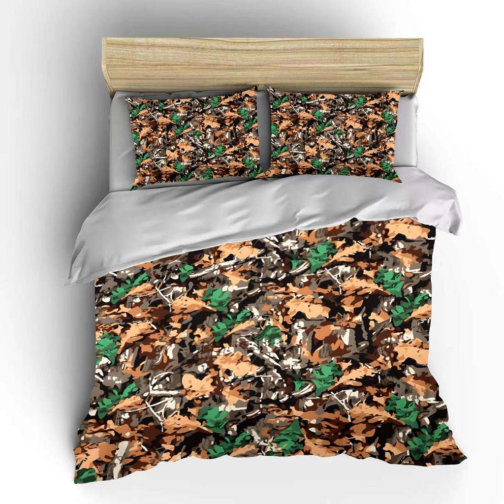 Autumn Leaves Camouflage Pattern Bedding Set for Kids Luxury Gift 3pcs Digital Print Comforter Set Soft Comfortable Breathable