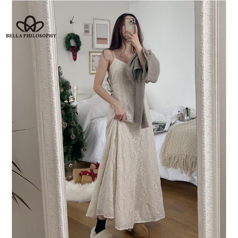 Spring Summer New Korean Style Minimalist Elegant Lazy Chic Romantic Lace Sling Waist Slimming Fishtail Dress