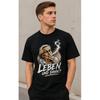 Men's Black Short Sleeve Crew Neck T-Shirt with Vintage Sketch Graphic of Smoking Elderly Man and German Text "Leben Und Dann?" for Casual Streetwear