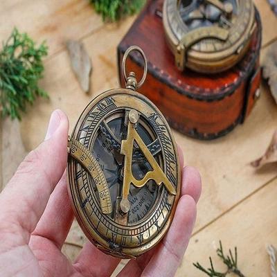 Brass Sundail Compass 7.62 Cm with Leather Cover