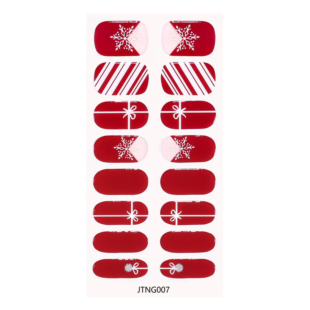 Factory Price New Christmas Series Nail Gel Strips with Red Snowflake and Bow Patterns Nail Sticker Decoration