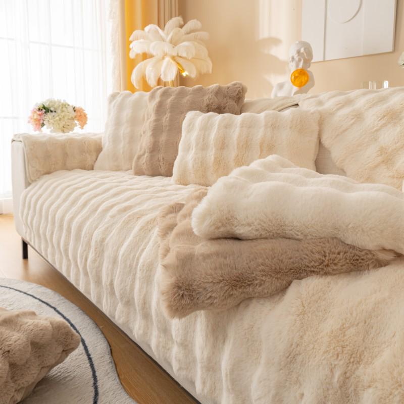 Rabbit Plush Thickened Non-Slip Winter Sofa Cushion Cover