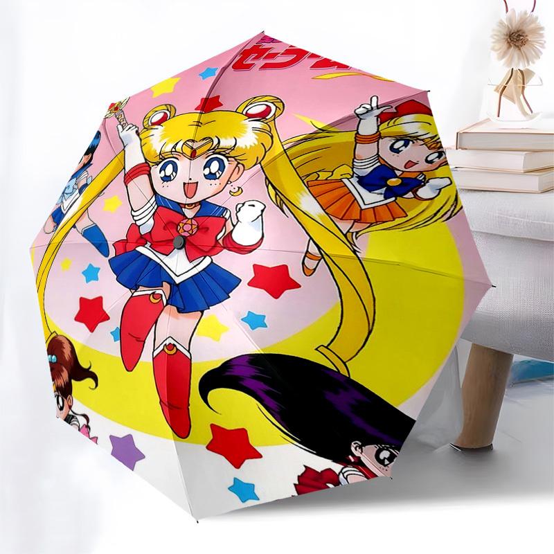 1pc Sailor Moon Automatic Folding Umbrella Portable 3-Fold Design with Iron Frame, Outdoor, Perfect Gift for Fans, Travelers, Everyday Use.M059