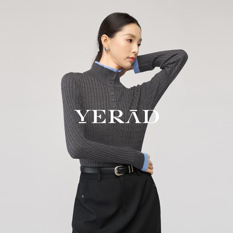 Women's Faux Two-Piece Cable Knit Wool Blend Sweater
