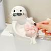 Cute Sea Lion Soap Dish Drainable Soap Container Self Draining Soap Holder Ceramic Soap Box Bathroom Decor Organizer