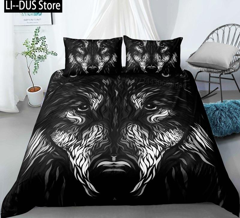 New Wolf Bedding Set Single Twin Full Queen King Size Animal Bloodthirsty Wolf Bed Set Aldult Kid Bedroom Duvetcover Sets 3D 037