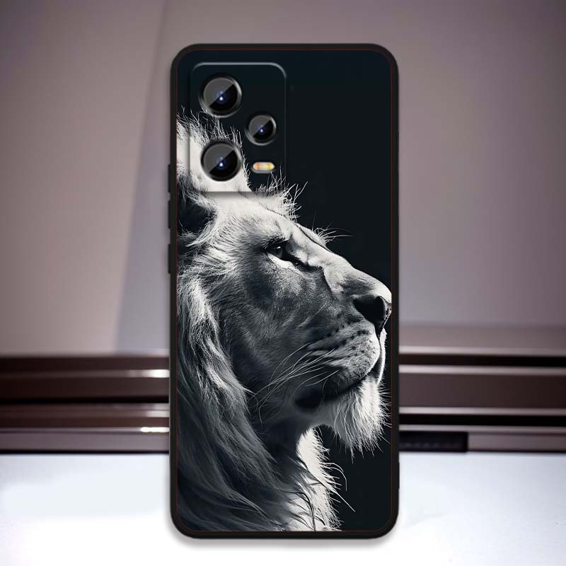 Löwe Bär Katze Cool Für Xiaomi Redmi Note 15 14 13 12 12S 11E 11 11S Pro Plus 4G 5G Schwarze Weiche TPU Handyhülle