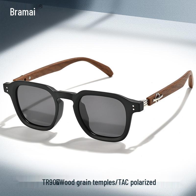 Stylish Polarized Wood Grain Rivet Sunglasses for Women & Men - High-End Look with UV Protection