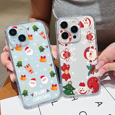 Per iPhone 15 Pro Max 14 Pro 13 12 11 Xs Max Xr Cover Trasparente in TPU Morbido con Motivo Cartone Animato Natalizio Babbo Natale Alce Antiurto Protezione Lente