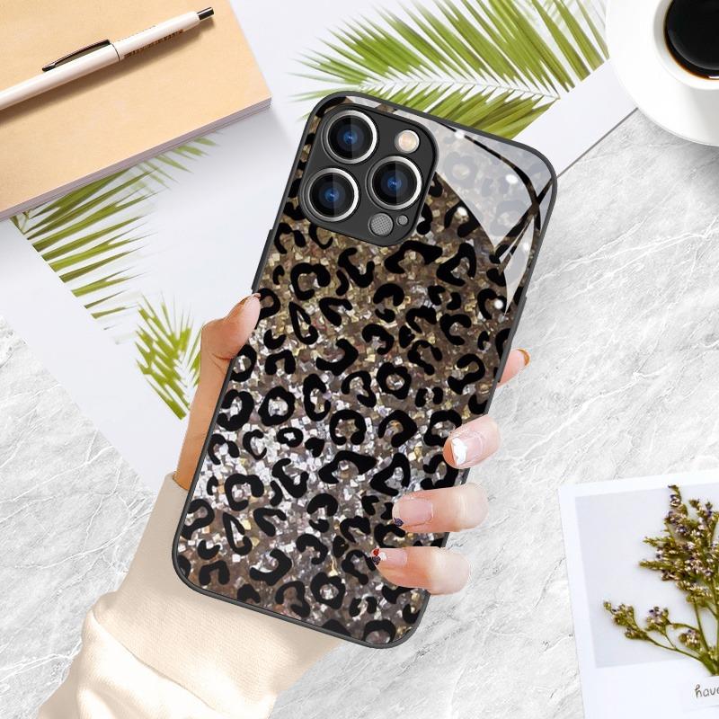 Leopard Print Pattern Glass Material Phone Case For iPhone 17 16 15 14 Pro Max 13 12 11 Pro 17 Air 16E 7 8 Plus XR XS X Cover