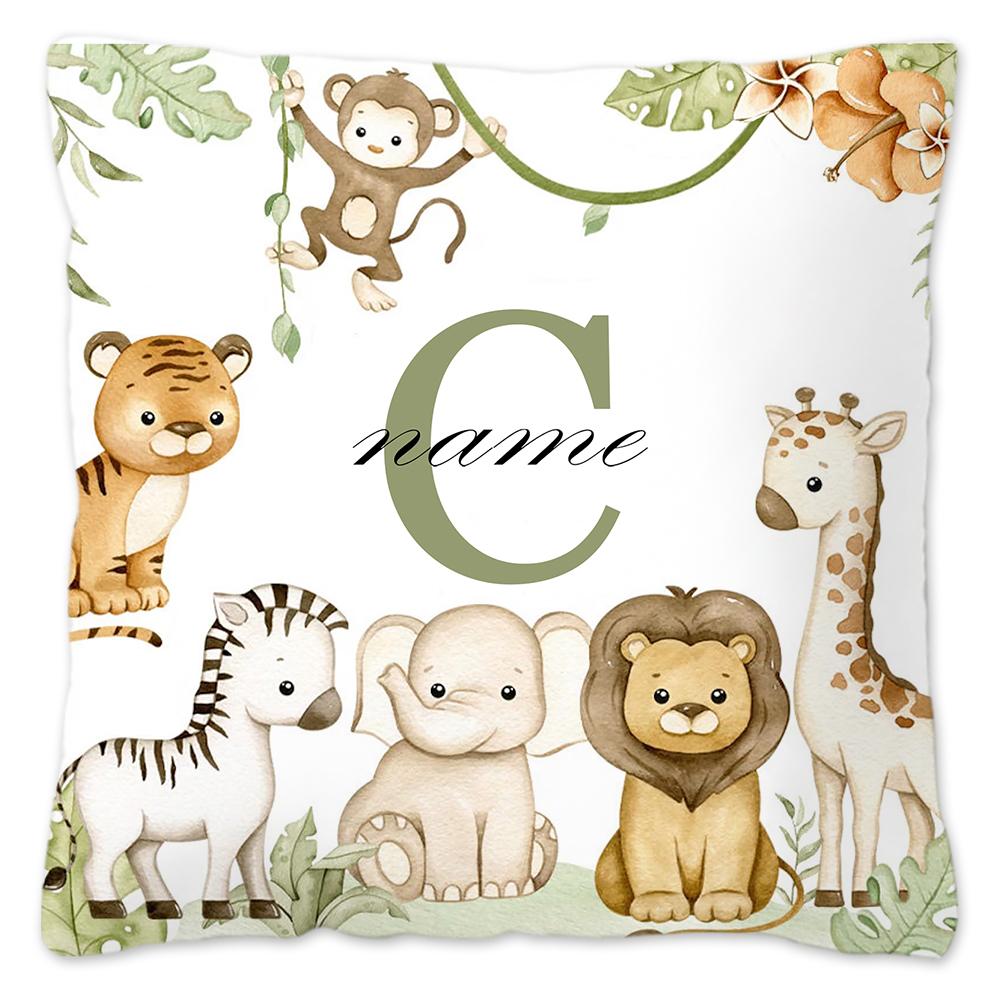 Animal with Name Pillow Case Personalized Pillow Dust Cover Bedroom Kids Wild Party Decoration Pillowcase Birthday Children Gift