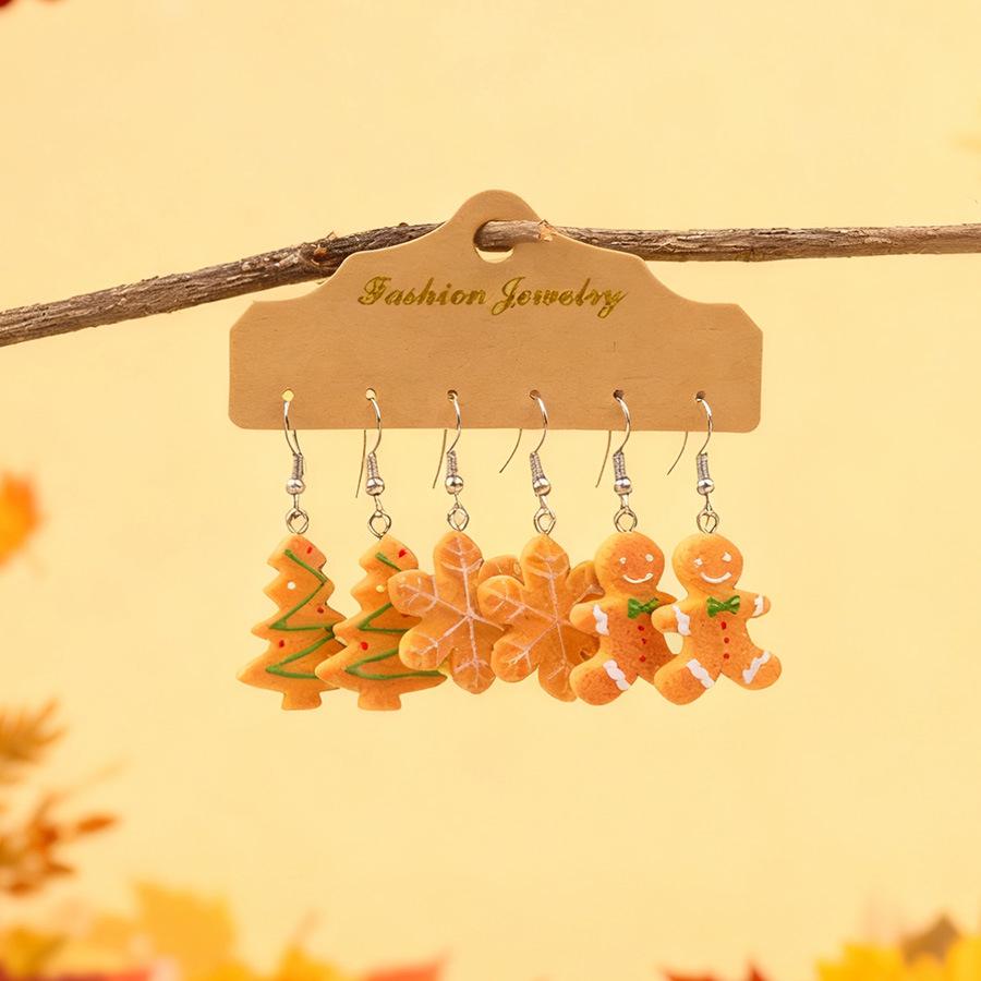Festive Snowflake & Gingerbread Man Earring Set - Cute Resin Holiday Accessories