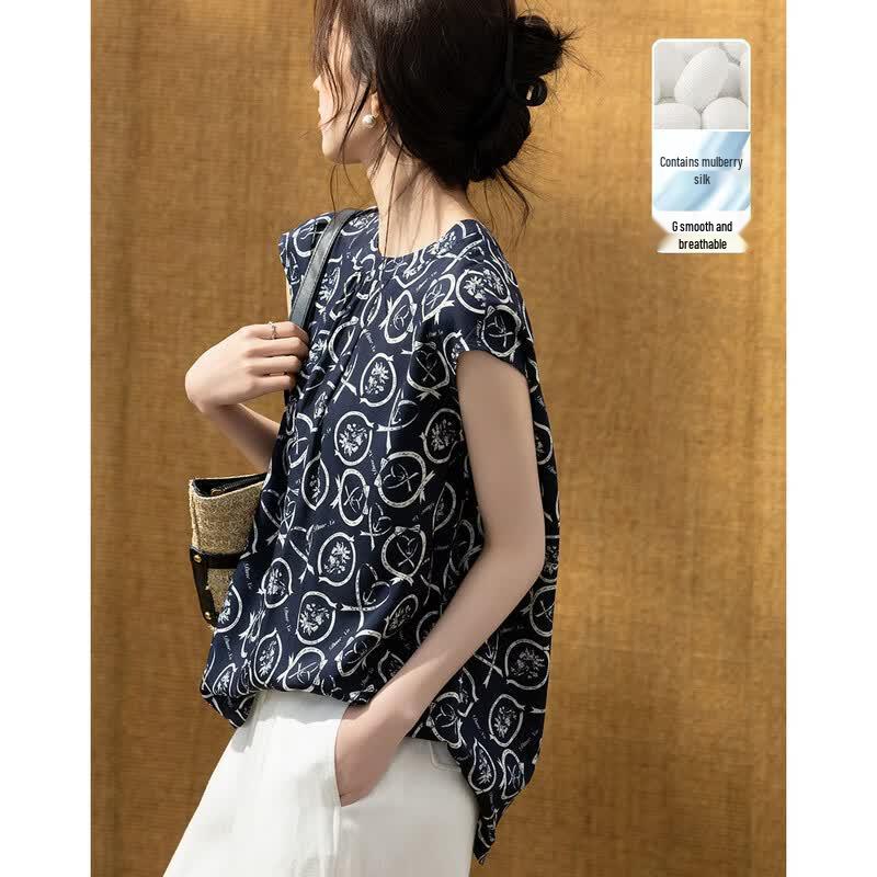 

Demana Retro Print Silk Blend Blouse L