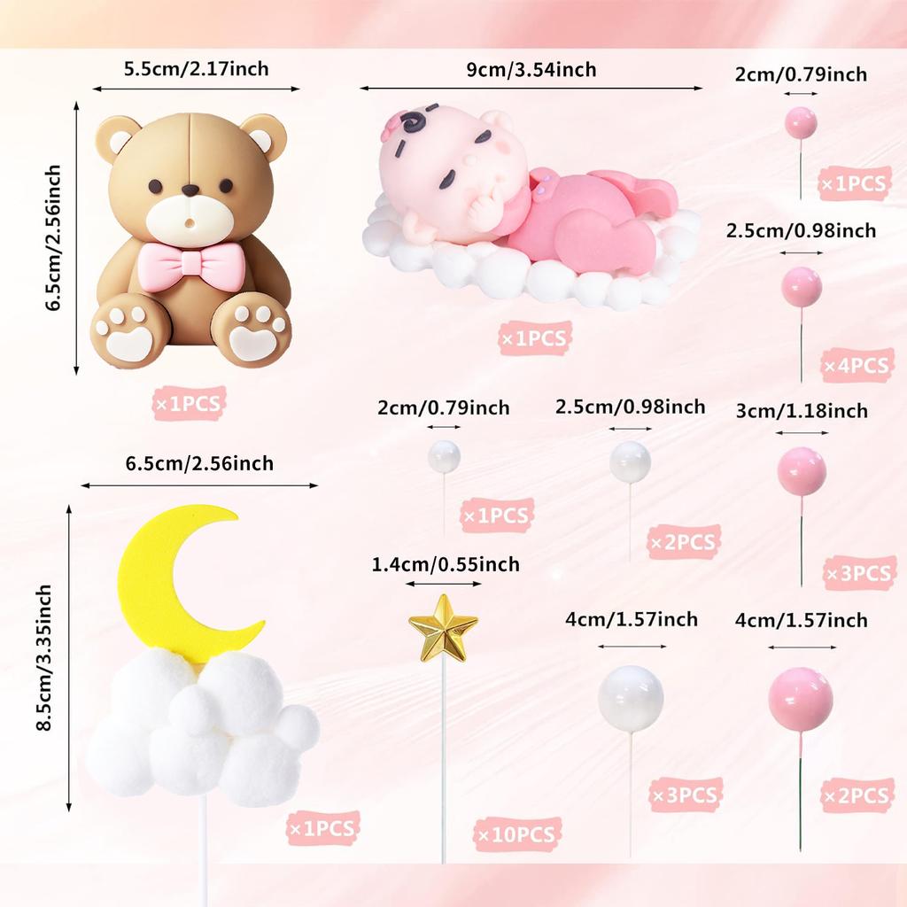 Medvědí Dětské Toppery na Dort s Hvězdami Mraky Balónkové Toppery na Dort pro Chlapce Dívku Baby Shower Narozeninová Oslava Vítejte Miminko Party Dekorace