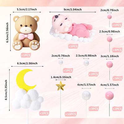 Toppere Tort Ursuleț Bebeluș cu Stele Nori Bilă Toppere Tort pentru Băiat Fată Baby Shower Petrecere de Ziua de Naștere Decor Petrecere Bun Venit Bebeluș