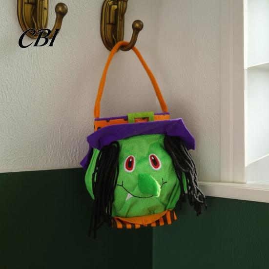 Atmospheric Photo Props Halloween Candy Bags for Kids, Trick or Treat Handbag with Handle, Spooky Cute Cartoon Pattern Witch Ghost Black Cat