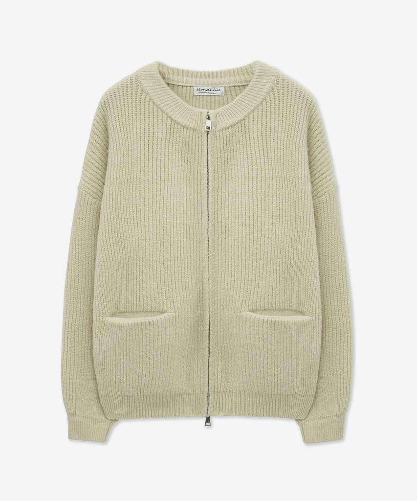 Blond9 Round Two-Way Pocket Knit Zip-Up_Beige