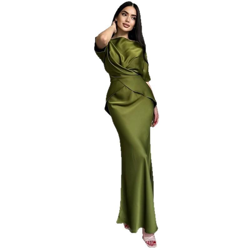 Europe, America, Amazon Cross-border Women's Clothing New Solid Color Short-sleeved Crew Neck Top, Hip-wrapped Long Skirt Casual Suit