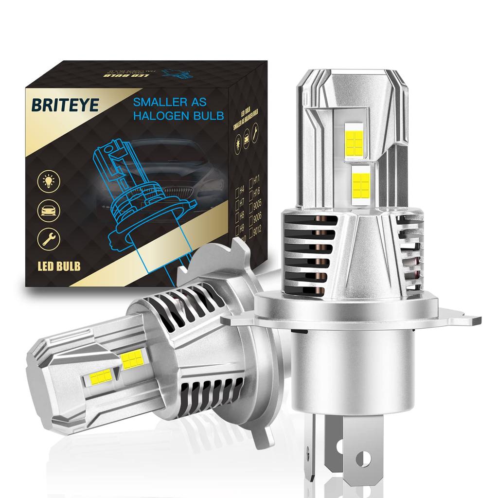 Briteye Car H4 LED Bulbs with 6500K High Meets New Vehicle Inspection Integrated LED Highest Instant Quiet Cooling Compatible with Constant Current