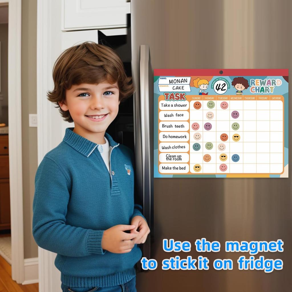 Boho 32 Chore Charts Behavior Reward Chart System,Sticker Chore Chart Pad for Kids with 2328 Stickers, 12.2" x 9.8" Magnetic Reward Chart to Develop