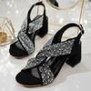 Crystal Women Heeled Sandals Woman High Heels Shoes Slingback 2025 Trend Shallow Dress Chunky Pumps Summer Zapatillas Plus Size