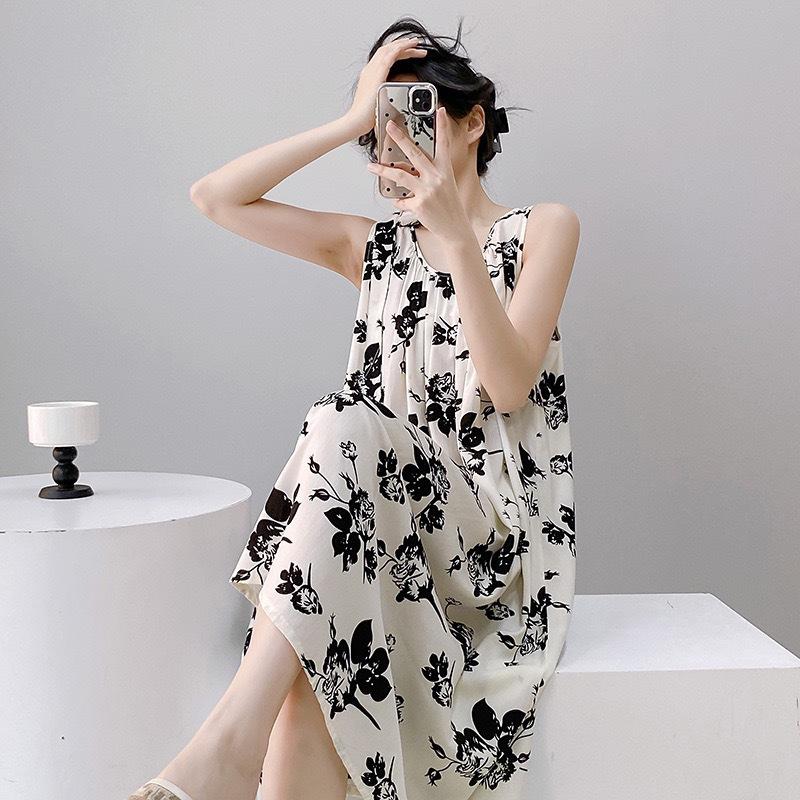 Cotton and silk nightgown women's summer 1011 new high-end vacation style long dress, sleeveless pajamas and loungewear in spring and autumn