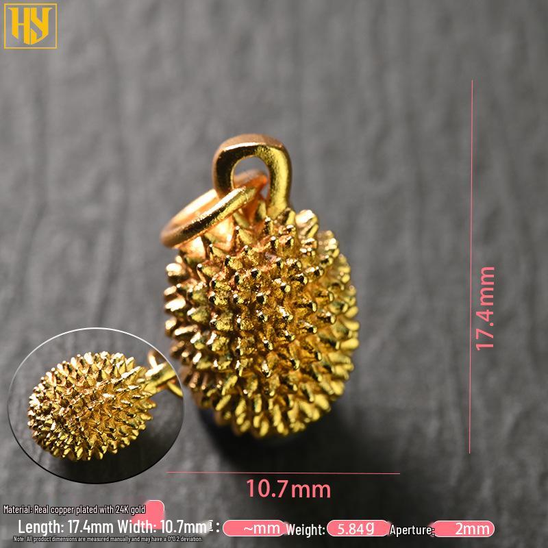 Gold-Plated Copper Fruit Charm Set: Durian, Strawberry, Pineapple, Carrot, Papaya & Pumpkin Pendants for DIY Jewelry