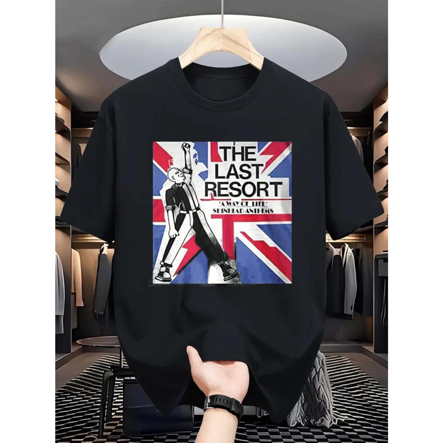 

Men s T-shirt with Last Resort Band Logo, English Flag and British Flag, As Well As Famous Song Lyrics in Bohemian Style S чёрный