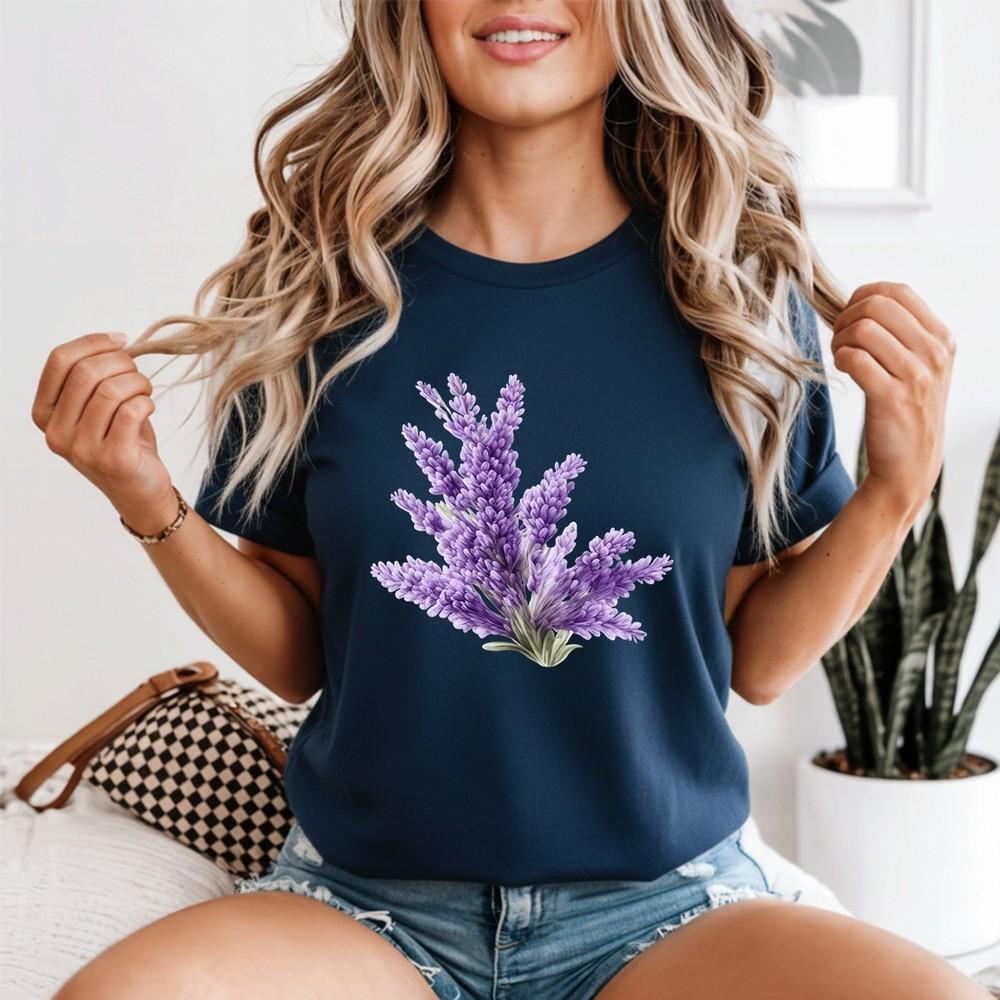 Lavender Floral Unisexs T Shirt Plants Watercolor Tee Garden Bloom Graphic Top