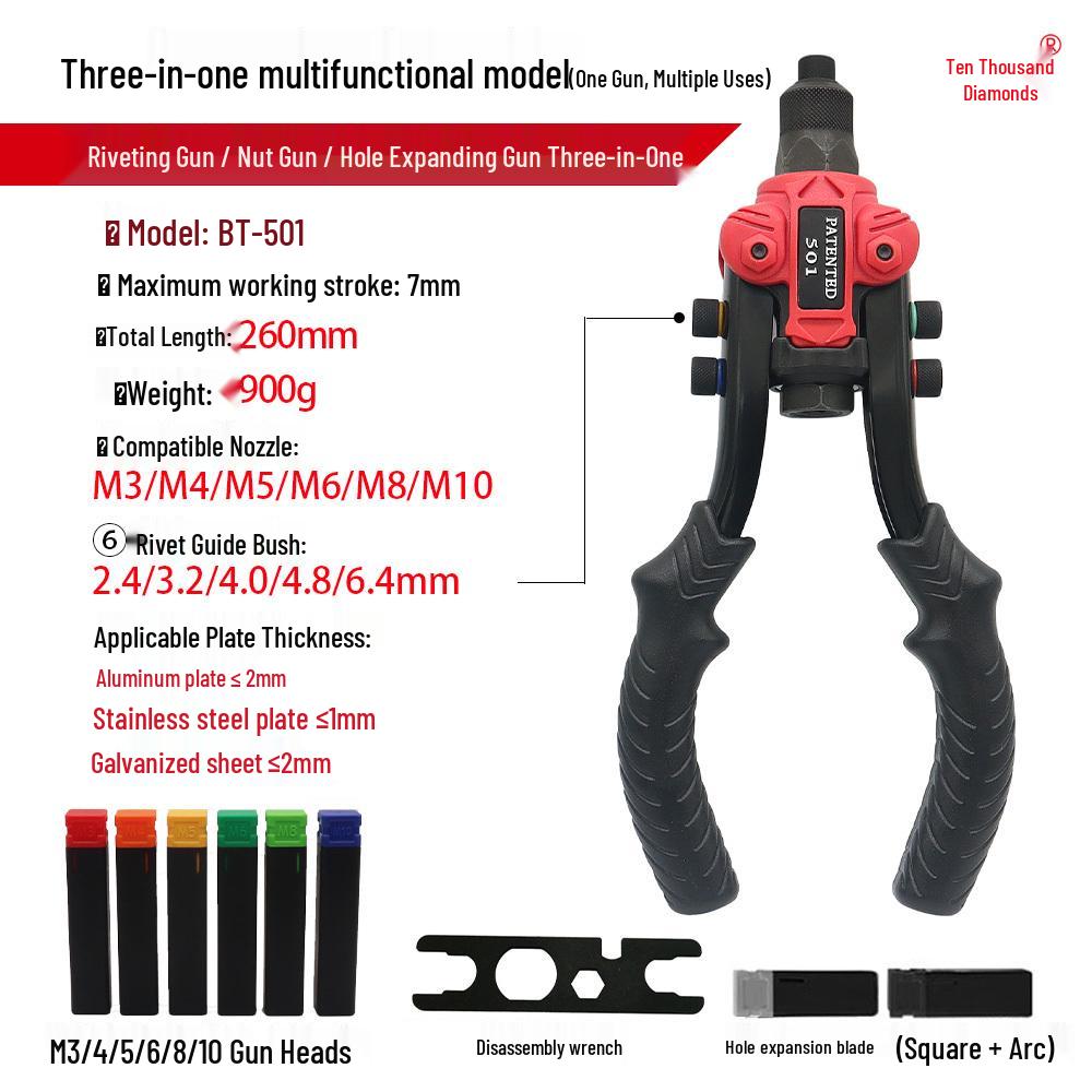 Alloy Steel Double Handle Manual Rivet Nut Gun 606 Riveting Tool for Household Use