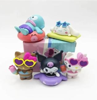 Action Figures Model Summer Swimsuit Blind Box Collection Kt Cat White Kuromi Cinnamon Gashapon Official Genuine Collectible