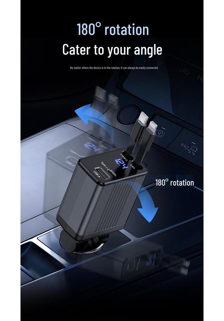 Gallium Nitride Car Charger: Super Fast Charge for Apple, Huawei & Xiaomi with One-to-Four Data Cable