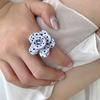 Anelli Multi-Strato 3D Floreali Retrò per Donna Moda Pois Neri Stampa Leopardata Anelli con Apertura a Fiore Gioielli Personalizzati Regalo