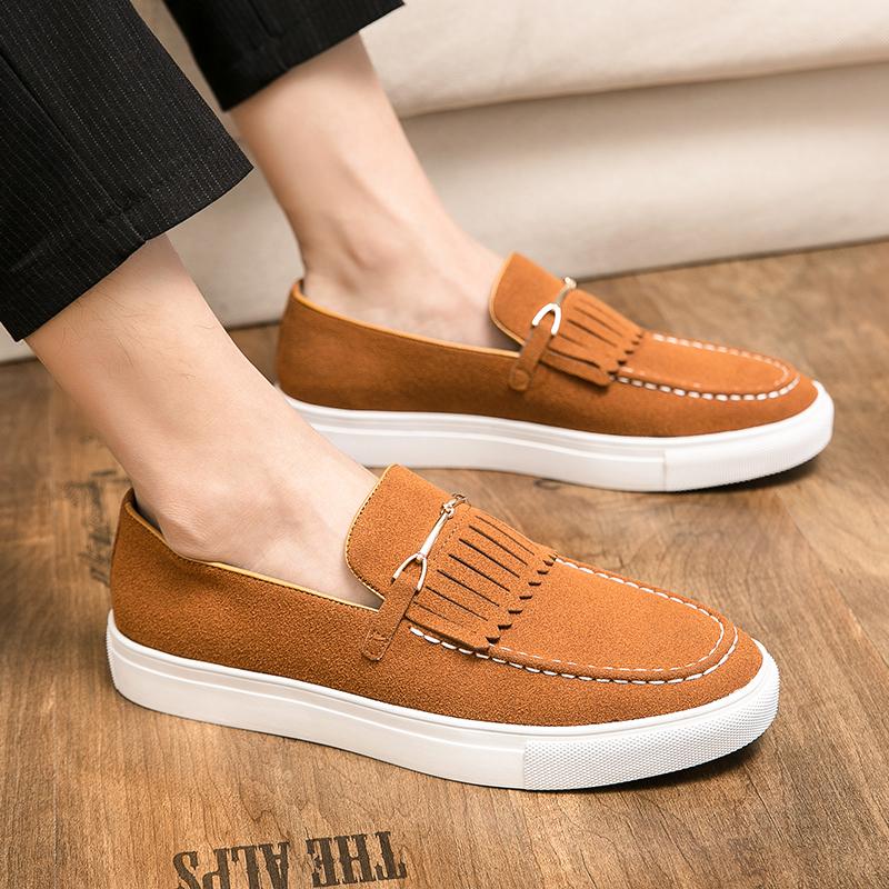 Suede Brown Men's Loafers Comfortable Slip-On Casual Shoes Men High Quality Flat Social Shoe Male Moccasin Shoes zapatos hombre