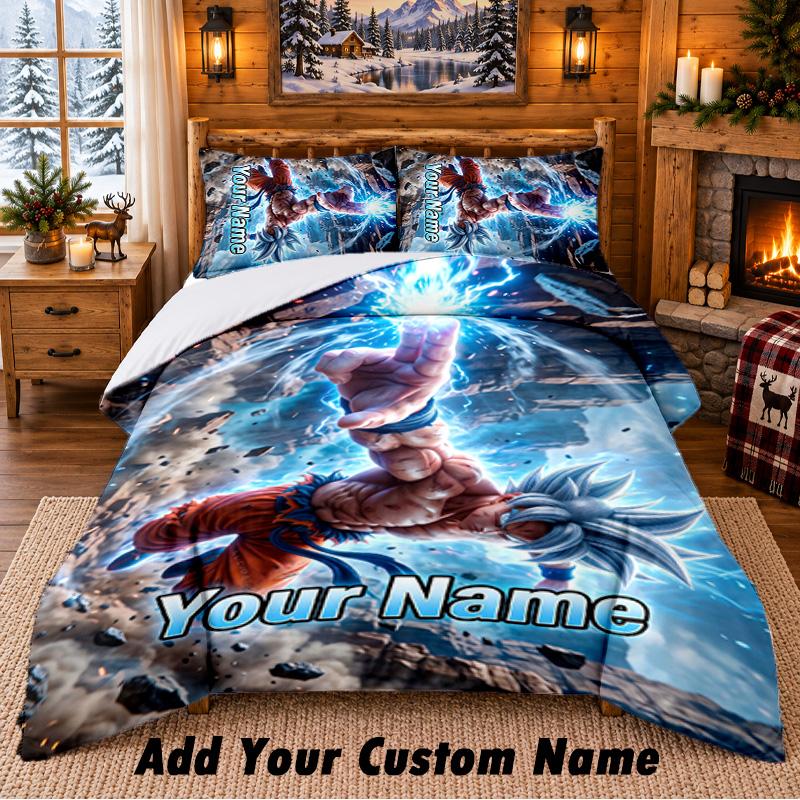 Dragon Ball Custom Name 3Pcs Bedding Set 1 Bed Sheet 2 Pillowcases Bedroom Home Decor