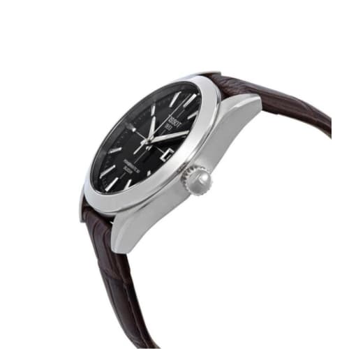 TISSOT Gentleman Automatic Powermatic 80 Silicone Watch with Leather Strap, Officially Imported, Men's, Black Dial, Model T1274071605101