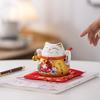 4.5 Inch Ceramic Fortune Cat with Waving Arm, Porcelain Maneki-neko Lucky Beckoning Cats Home Office Decor, Gift for Prosperity