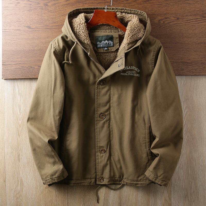 Deck Clothing Cotton-padded Jacket Cotton-padded Jacket Middle-aged Thickening Plus Velvet Tooling Jacket Retro Lambswool Coat Male