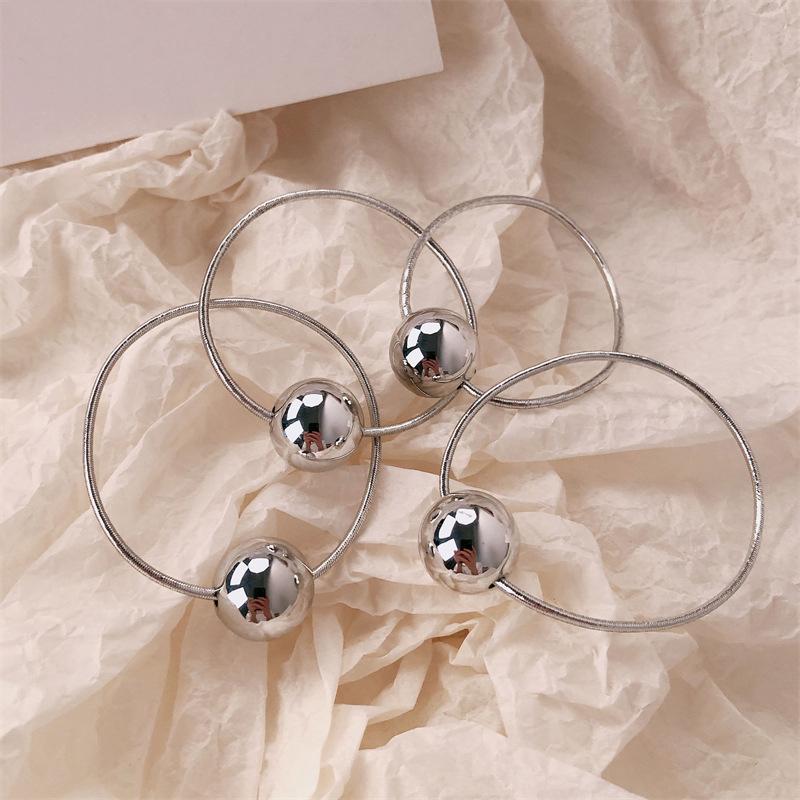 2Pcs  Bright Silver Ball Hair Rope For Women Girls Sweet Versatile Elasticity Hair Ring Headwear Hair Accessories Gifts