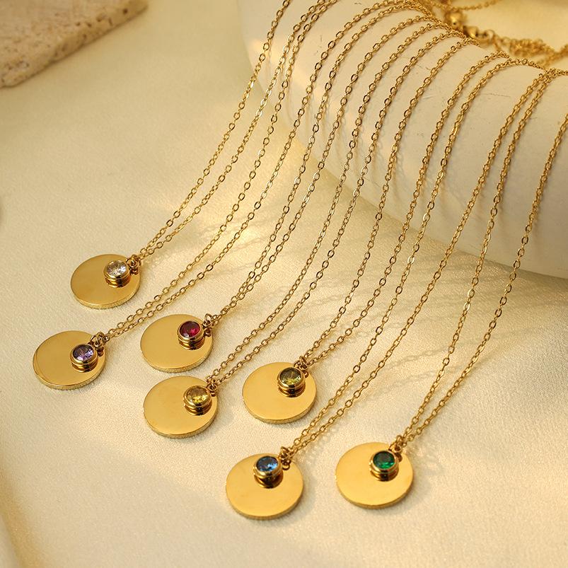 Spot December Birthstone Round Brand Necklace Diy Mirror Stainless Steel Laser Name Pendant