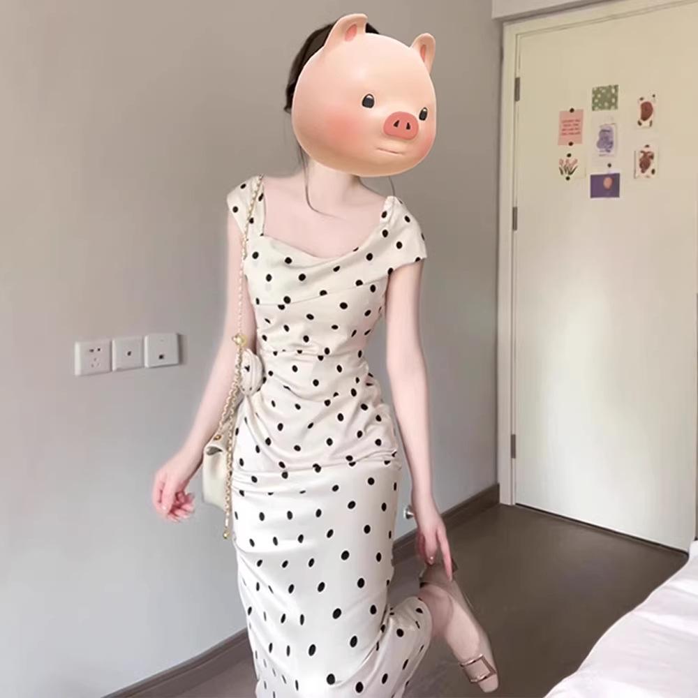 Petite Polka Dot White Summer Dress 2026: Waist-Cinched, Hip-Hugging, Long Dress with High-End Style and Elegance