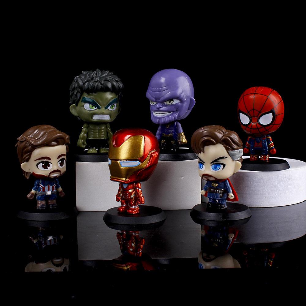 

6 шт./комплект Marvel Мстители Стив Роджерс Железный Человек Человек-паук Q Вер. ПВХ Фигурка Действия Аниме Фигурка Украшение для Машины Модель Игрушки
