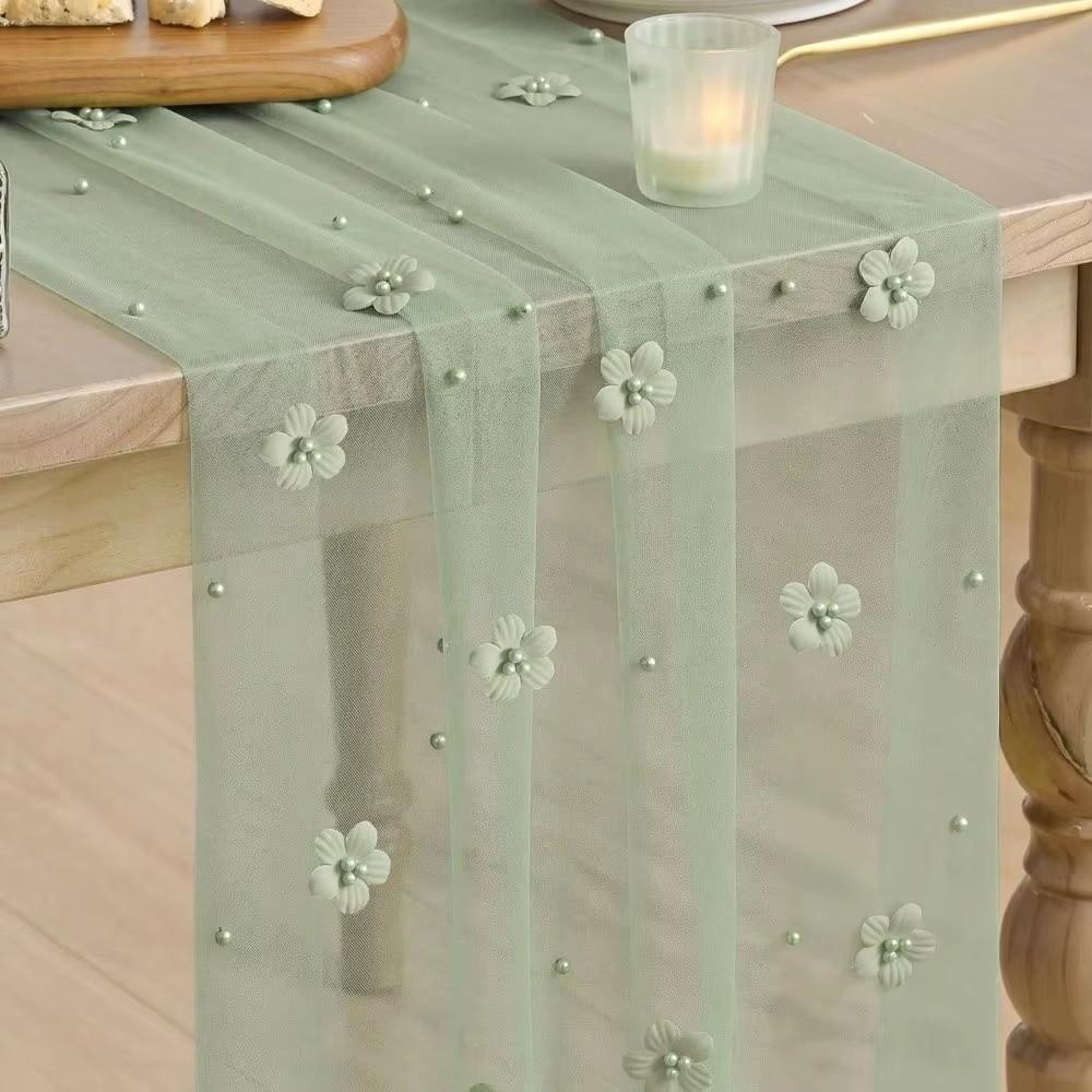 Romantic Tulle Table Runner Polyester Lace Table Runner New Sheer Table Cover For Table Decoration