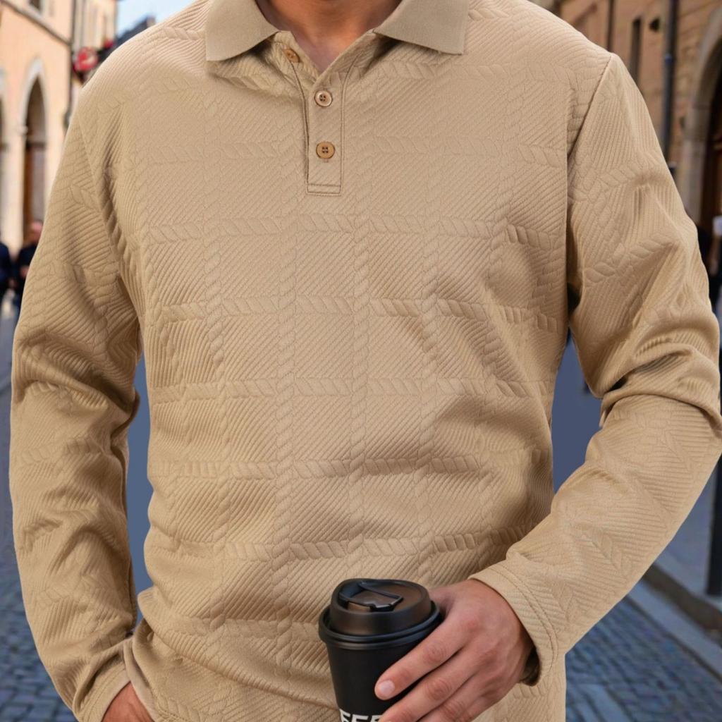 2025 Men's Fashion Casual Long-sleeved T-shirt with Loose Threaded Collar Men's Casual Sports Polo Shirt