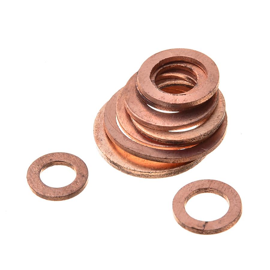 110pcs 1/4"-5/8" Engine Oil Drain Copper Ring Gaskets Flat Washer Set Seal Assortment Kit with Box